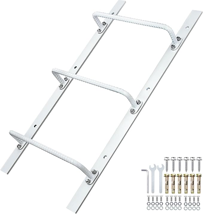 3-Step Window Well Ladder Straight, Heavy Duty Steel Wall Mounted Ladder, Powder-Coated Basement Egress Window Ladder 34.2" Lx17.3 W, White