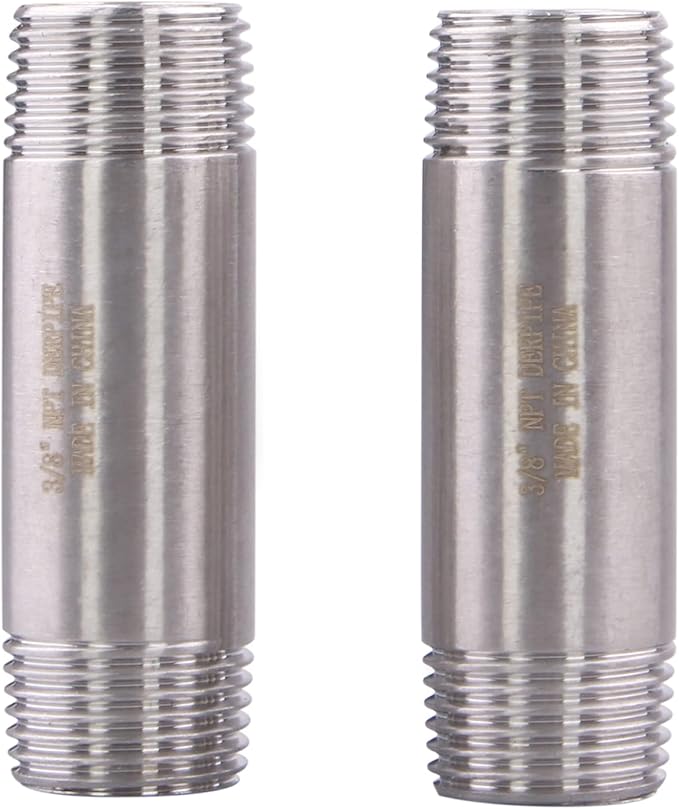 3/8" X 3/8" NPT Male Nipple Stainless Steel 304 Cast Pipe Coupling Fitting 2" Length (pack of 2)