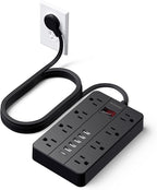 Power Strip Surge Protector, HUNIAN Flat Plug 10 Ft Long Extension Cord with 8 Widely Spaced Outlets 6 USB (1 USB C Port), Wall Mount Charging Station for Home and Office