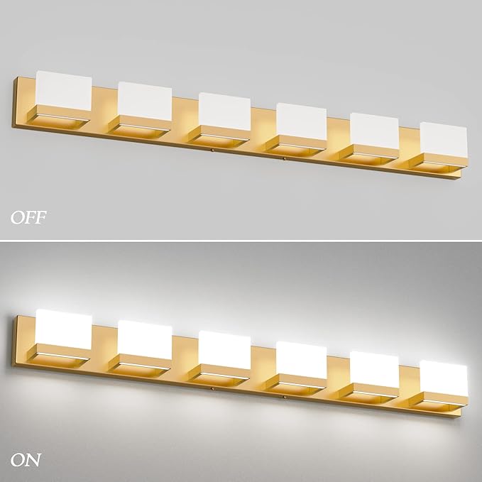 Tipace Gold Vanity Lights for Bathroom Modern LED 6 Lights Bathroom Vanity Lights Up and Down Wall Light Fixtures 6000K