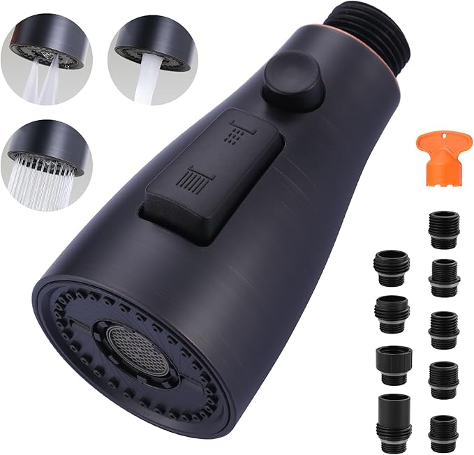 ARCORA Kitchen Faucet Spray Head Oil Rubbed Bronze, 3-Function Kitchen Sink Spray Nozzle with 9 Adapters, Kitchen Faucet Head Replacement Compatible with Moen, Delta, American Standard Faucets