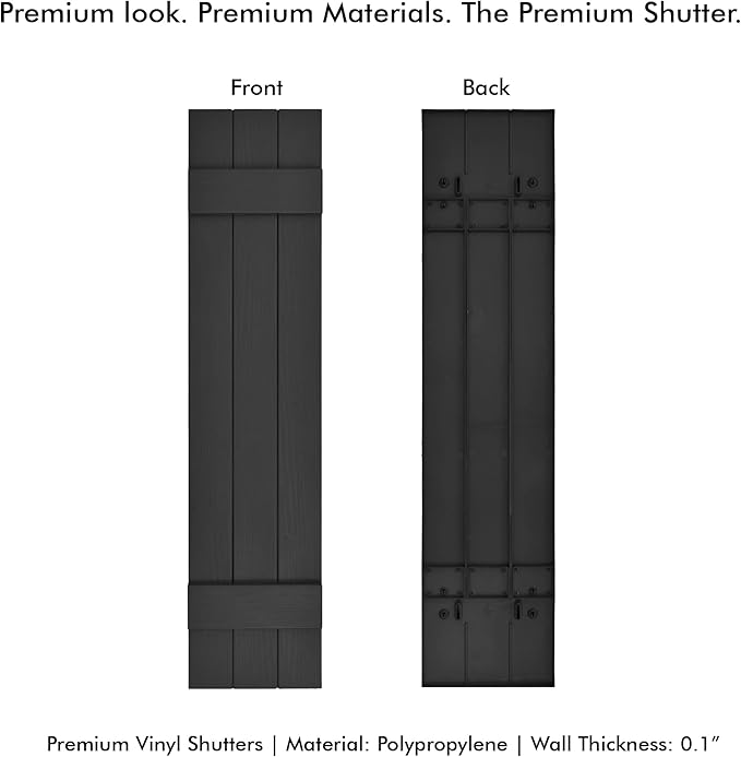 Board & Batten Vinyl Shutters (1 Pair) | 11"x31" (3-Board) - Black Cosmos/Paintable | Exterior Window Shutters | Includes Mounting Hardware | Simple Installation | Made in USA