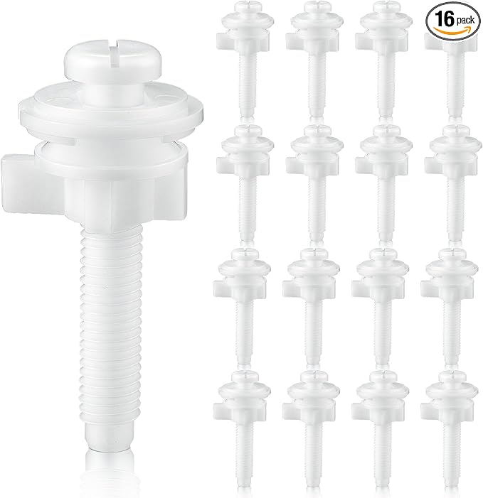 Jetec 16 Pieces Toilet Seat Screws Replacement Kit Plastic Bolts with Plastic Nuts and Washers Parts Kit for Fixing The Top Toilet Seat, White