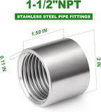 TAISHER 2PCS 304 Stainless Steel Cast Pipe Fitting, Coupling, 1-1/2" x 1-1/2" NPT Female Threaded