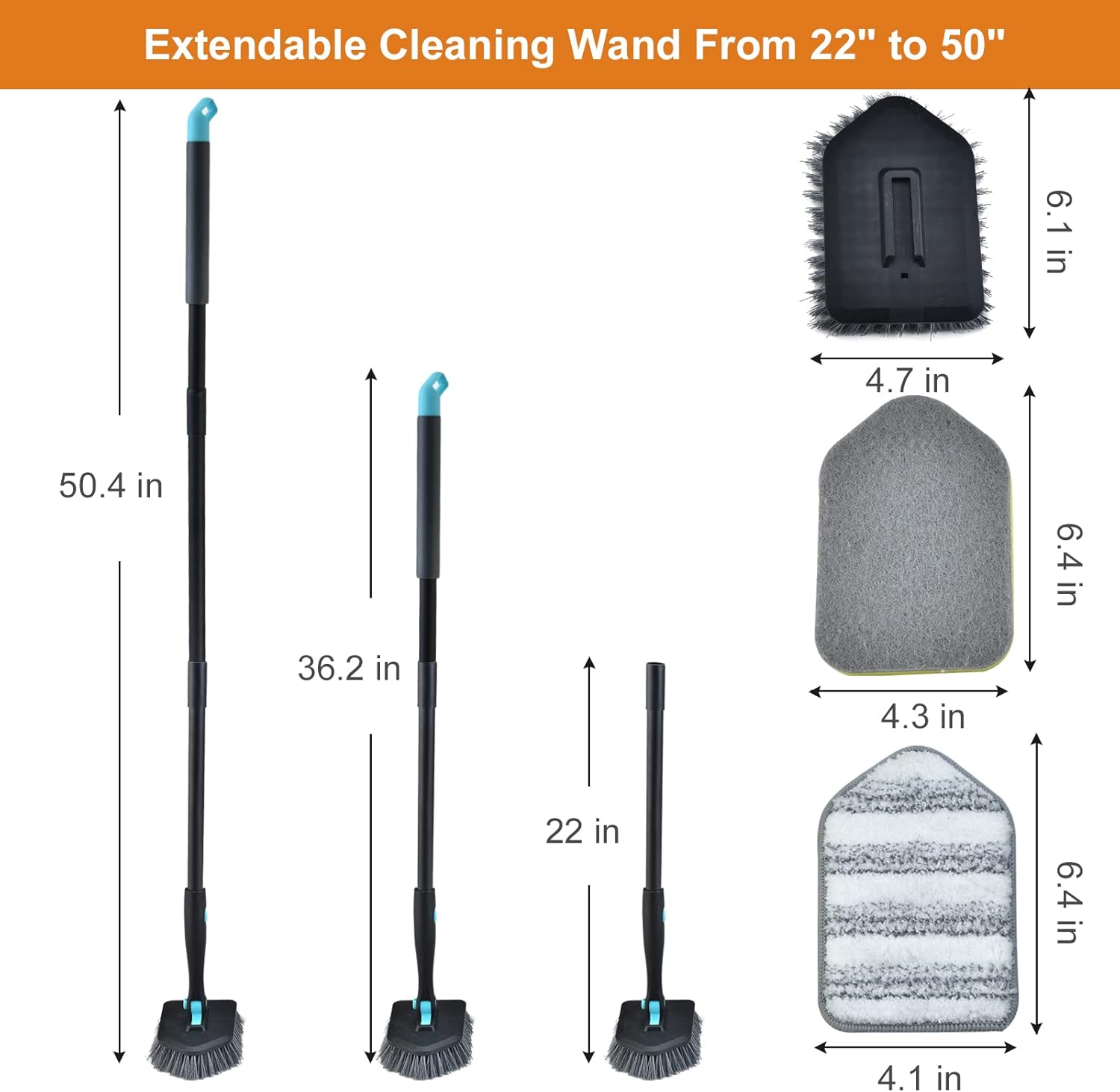 Long Handled Scrub Brush for Shower,3-in-1 Cleaning Brushes with 3 Different Function Cleaning Heads Brush for Shower Cleaning Bathroom Kitchen Walls Tub Tile (Black)