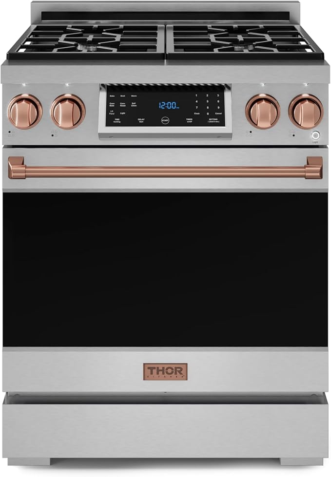Gordon Ramsay by THOR Kitchen 30 Inch Professional Liquid Propane Range with Tilt Panel Touch Control in Stainless Steel/Rose Gold