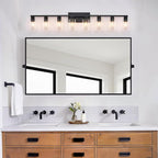 8 Light Bathroom Vanity Light, Matte Black Bathroom Vanity Lights Over Mirror with Sturdy Clear Glass Shade, 8 Lights Count Large Bath Light Fixtures for Mirror, Bedroom, Living Room, Wall Sconce