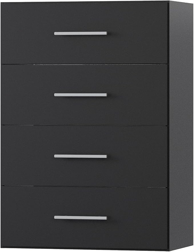 4 Drawer Short Tower Closet Unit, Modular Closet System, Wood Closet System Organizer with Storage for Walk In Closets, Clothing Rack Closet for Hanging Clothes, Bedroom, Black, 19.5"W