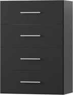 4 Drawer Short Tower Closet Unit, Modular Closet System, Wood Closet System Organizer with Storage for Walk In Closets, Clothing Rack Closet for Hanging Clothes, Bedroom, Black, 19.5"W