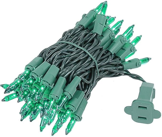 Novelty Lights 11 Feet 50 Bulbs Traditional Incandescent Mini Lights, Green on Green Wire with 2.5" Spacing, Commercial Grade and UL Listed for Indoor/Outdoor Use, End-to-End Connectable