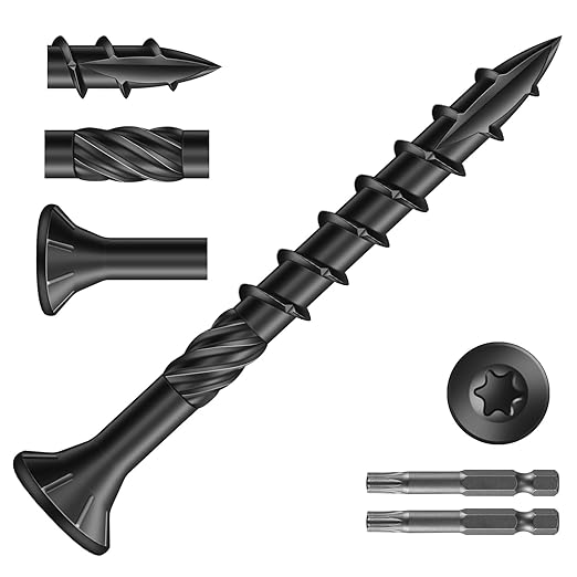 #8 x 1-5/8" Deck Screws (924Pcs) 6lb. Carbon Steel, Black, Flat Head, Rust Resistant epoxy Coated, with T25 Star Bit