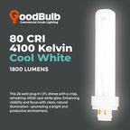 GoodBulb 26 Watt CFL Light Bulbs 4 Pin G24Q-3 Base 4100K Cool White 26W High Output 1800 Lumens Double Tube Compact Fluorescent Light Bulbs Plug-in 10 Pack