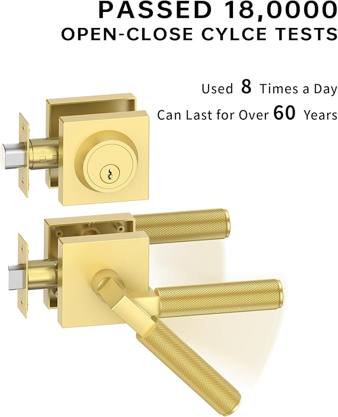 Asidrama Premium Gold Zinc-Alloy Front Door Lock Set: Double Cylinder Deadbolt, Heavy Duty Security Handleset for Left/Right Exterior Doors, Universal Entry Locks (2 Pack)