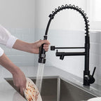 AIMADI Kitchen Faucet,Black Kitchen Faucet,Commercial Faucet with Sprayer Single Handle Single Hole Spring Kitchen Sink Faucet,Matte Black