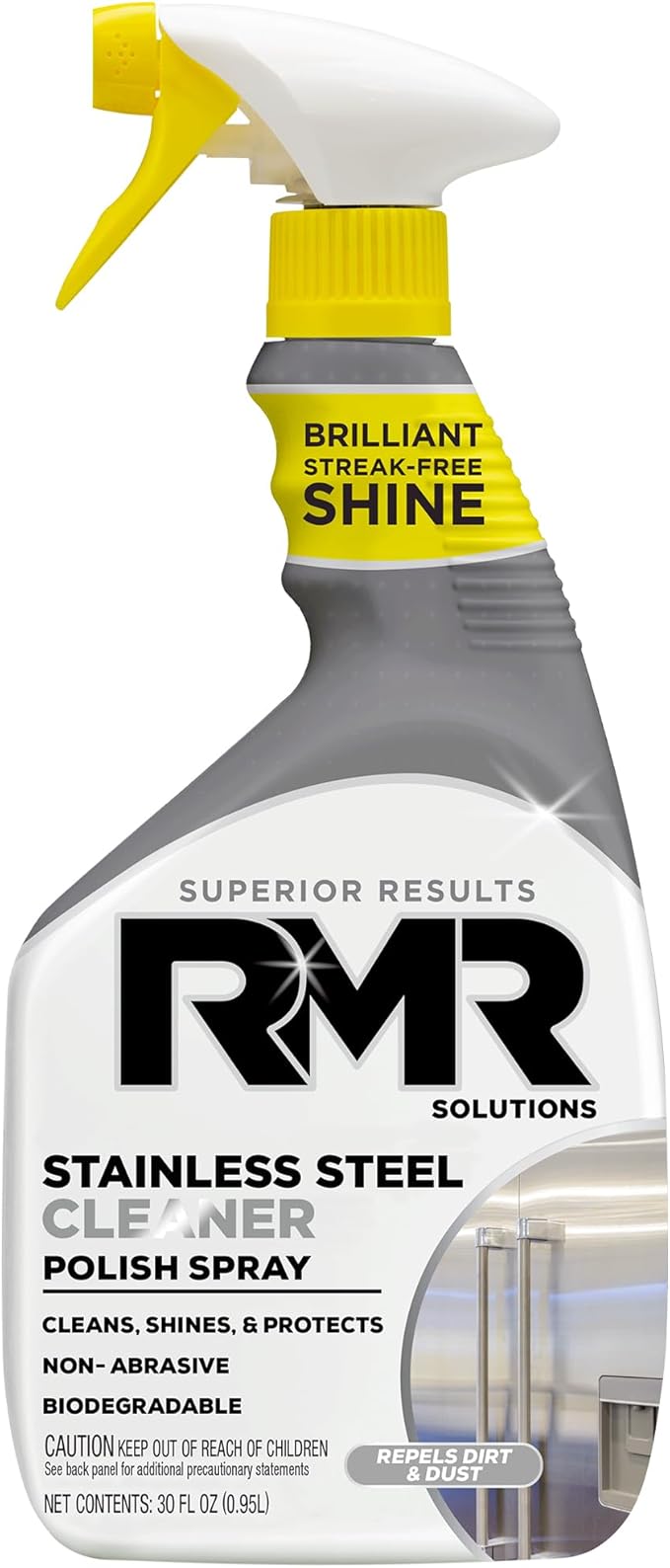 RMR Stainless Steel Cleaner and Polish - Protects Appliances from Fingerprints, Heavy-Duty Scratch and Streak-Free Formula for Refrigerator, Dishwasher, Oven, Grill, 30-Ounce Bottle
