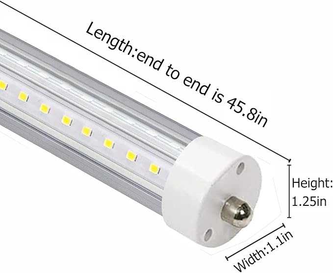 4ft T8 LED Tube Lights,36W 3600lm,White 6500K,Single Pin FA8,45.8 inches End to End,F48T12 CW 4ft LED Tube Replacemen,Ballast Bypass,Double End Power for Shop,Sign,Warehouse,Pack of 10
