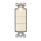 LIDER Minimalist Design Matte Finish Lighted Triple Switch, Combination Frameless Decorator Switch with Locator Light, Ground Terminal, Single Pole, 15A 120-277V, UL Listed, LCS3-1P-LA, Light Almond