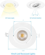 4 Inch Led Recessed lights Ultra-Thin Adjustable Eyeball Gimbal LED Recessed Lighting with Junction Box 9 Watts 750Lm Dimmable ceiling light ETL Listed (2700K/3000K/3500K/4000K/5000K Option 6Pack)