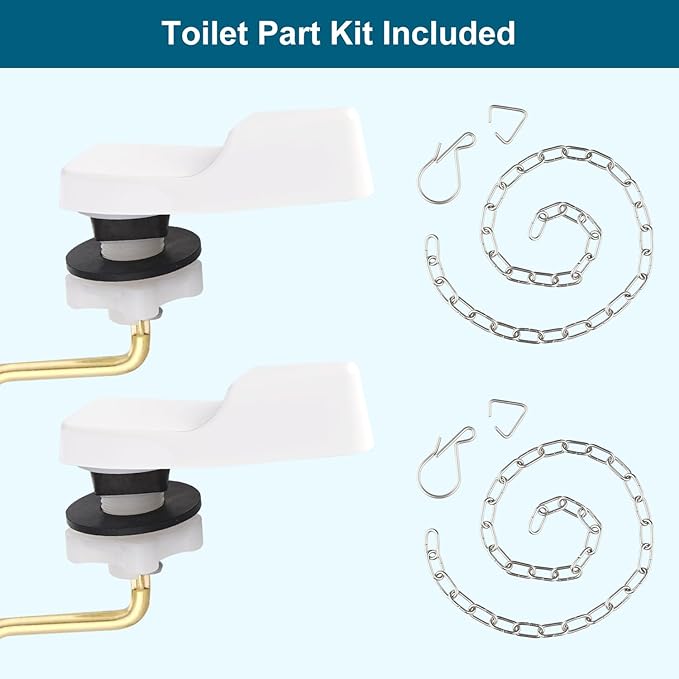 Hygie Rinse 2PACK Universal Metal Toilet Handle Replacement Kit Side Mount Compatible with American Standard/Mansfield/Gerber Toilet, Toilet Tank Flusher Lever with Flapper Chain, White
