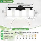 4-Light Bathroom Light Fixtures, Black Modern Vanity Lights with Milky White Frosted Glass Shades, Bathroom Wall Lamp for Mirror Kitchen Living Room