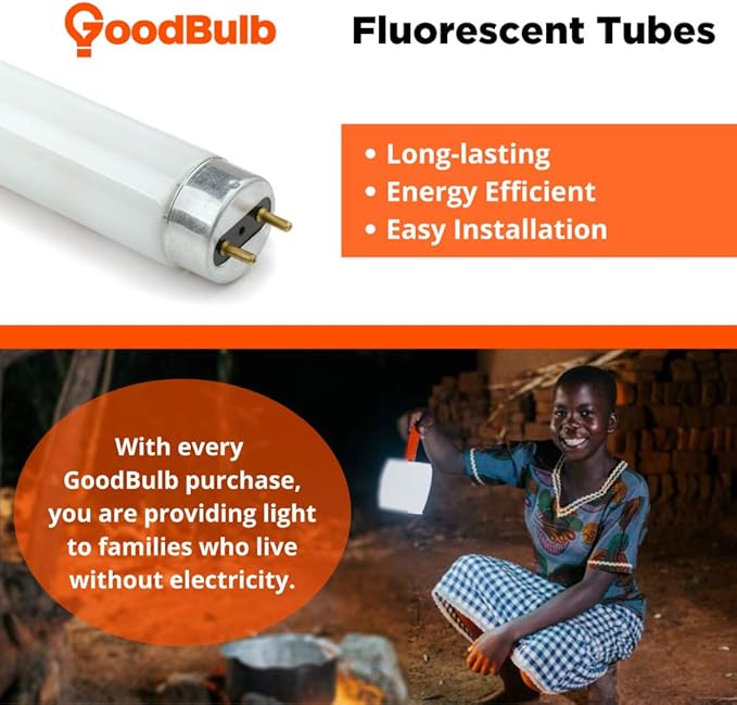 GoodBulb F28T8/835/ECO 28W 48 Inch T8 Fluorescent Light Bulb 3500K Soft White Light Medium Bi-Pin Base 2800 Lumens 86 CRI 24000 Life Hours Instant/Programmed Start Pack of 25 Bulbs