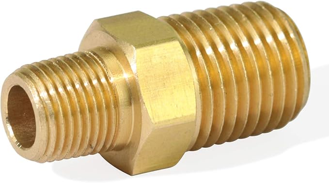 KOOTANS 1/4 NPT x 1/8 NPT Male Solid Brass Nipples, Heavy Brass Pipe Adapter Fittings Hex Reducing Nipples Connectors 4Pieces