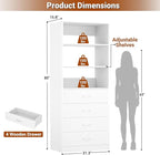 Aheaplus Closet Drawers Organizer System, 21.3" Wood Closet System with 4 Drawers, Modular Walk-in Closets Storage Unit, Tall Bookshelf Storage Cabinet, White22