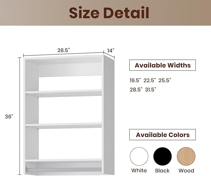 ROOMTEC 28.5" Medium Hanging Closet Unit, Modular Closet System with Hanging Rod, Wardrobe Organizer for Bedroom or Walk-in Closet, Wall Mounted, Customizable Clothes Storage Unit, White