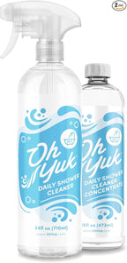 Oh Yuk Daily Shower Cleaner Combo – 24 oz Spray + 16 oz Concentrate Makes 10 Refills | Daily Use Cleaner Prevents Soap Scum on Tile, Glass, Acrylic & Fiberglass