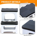 2 Step Stool Foldable, Non-Slip Steps, Folding Step Stool for Adults & Kids, Plastic Stool Pool Ladder, Collapsible Stools 2 Step Ladder for Kitchen Toilet Bedroom Office RV, Holds 330 lbs