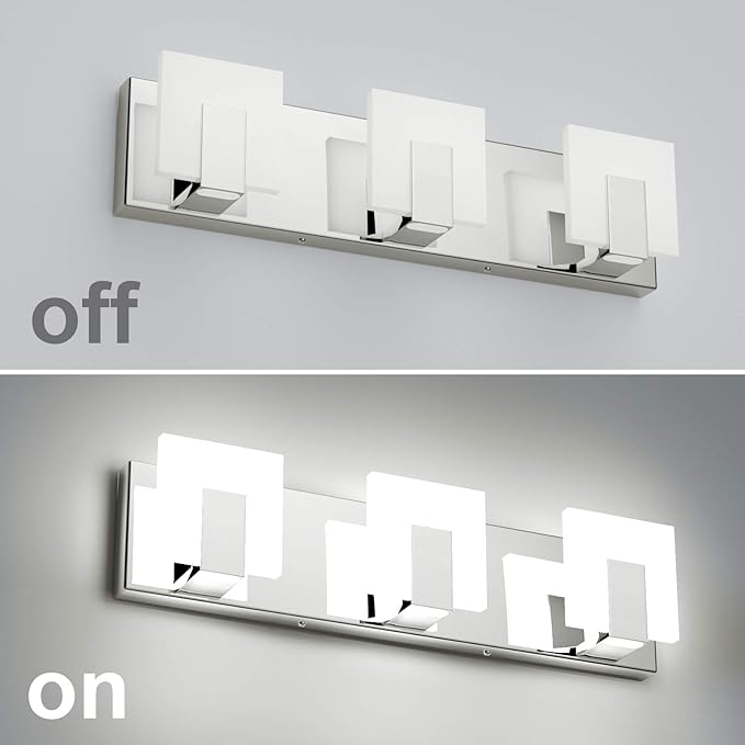 Aipsun 3 Lights Modern LED Vanity Light for Bathroom Frosted White Acrylic Chrome Up and Down Bathroom Wall Light Fixtures Over Mirror(White Light 6000K)