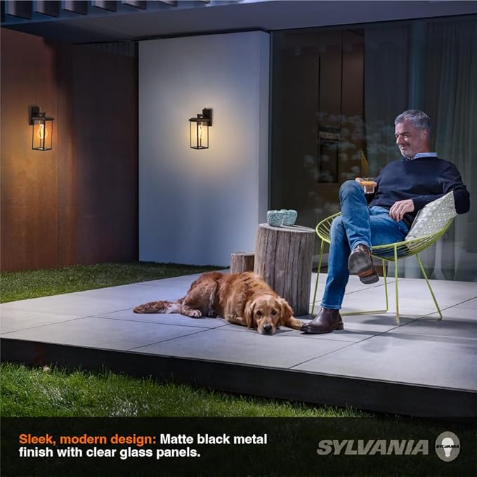 LEDVANCE Sylvania Dusk to Dawn Wall Lights with Accessories, Indoor/Outdoor, 120V, Hardwire, Metal/Black - 2 Pack (66555)