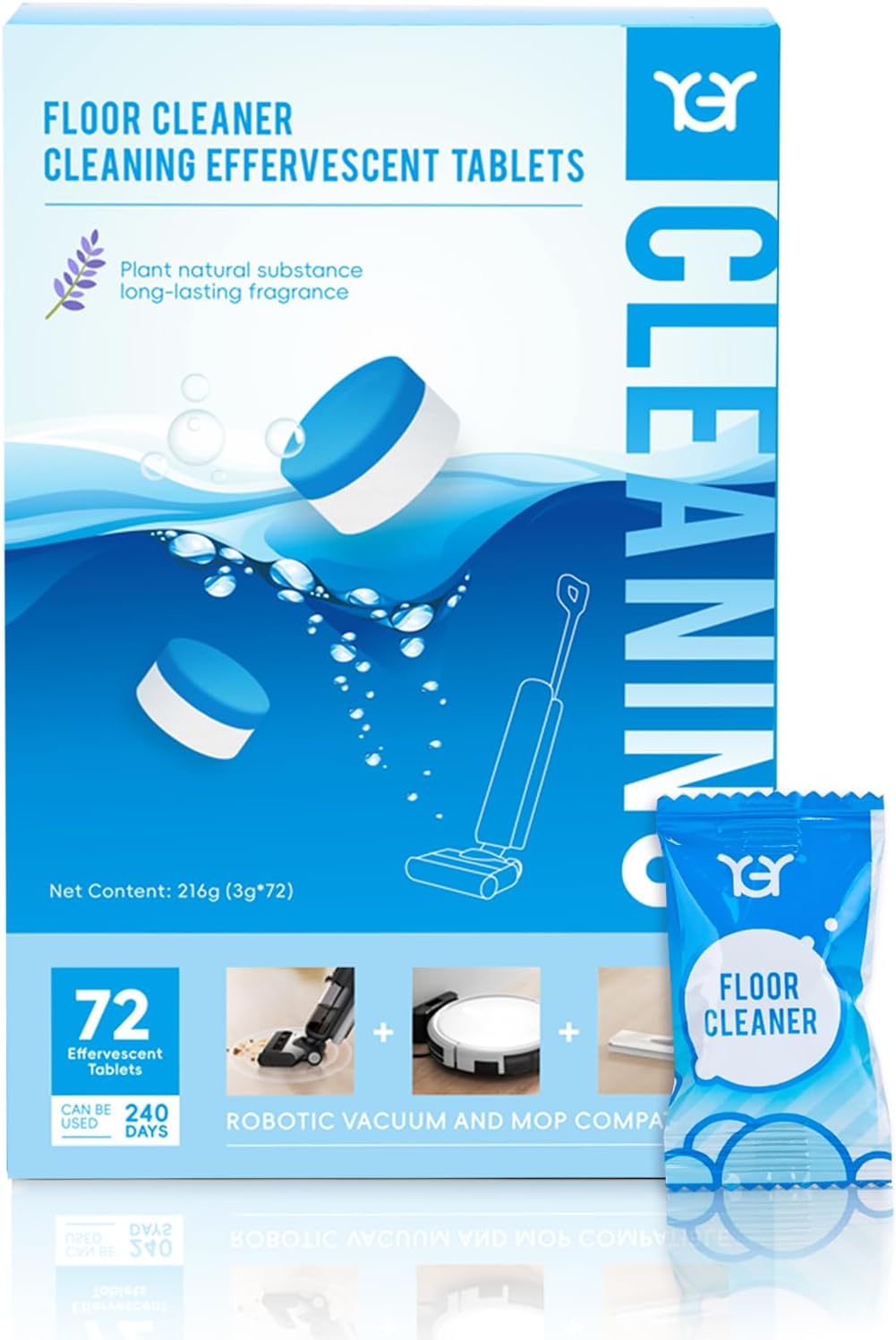 YGY Floor Cleaning Tablets,Compitable with Tineco Cleaning Solution|Clean Machine and Floor 2 in1-Getting Rid of Machine Odors|Cleaning Tablets are Easy and Safe to Use，72 pack