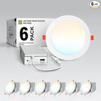 ASD 6 Pack LED Recessed Lighting 6 Inch 15W, 5 CCT 2700K-5000K CRI90+, IC Rated Ultra Thin Dimmable Ceiling Lights with J Box, Canless Wafer Downlight, Round Slim Panel Light, Energy Star ETL, White