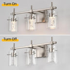 Bathroom Light Fixtures 3-Light, Brushed Nickel Vanity Light Over Mirror Dimmable 3 Color (3000K/4000K/6000K), Eye Protection LED Bathroom Lights Wall lamp Over Mirror with Clear Glass Shade