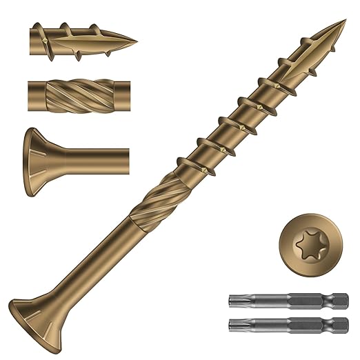 #8 x 2 Inch Deck Screws (510Pcs) 4lb. Carbon Steel, Yellow, Flat Head, Rust Resistant epoxy Coated, with T25 Star Bit