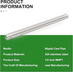 TAISHER 2Pcs Stainless Steel Pipe Fittings, 1/2" NPT x 1/2" NPT Male Threaded, 12" Length Nipple Cast Pipe