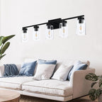 5 Light Bathroom Vanity Light Fixtures, Matte Black Modern Wall Lights with Clear Glass Shade, Vintage Wall Sconce Lighting for Living Room, Mirror, Bedroom, Hallway (Black, 5-Lights)