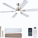 56inch Ceiling Fans with Lights and Remote/App Control, Dimmable LED, Reversible DC Motor, Noiseless, 6 Double-Side blades, 6 Speeds Low Profile Ceiling Fan for Indoor/Outdoor Use（ Nickel）