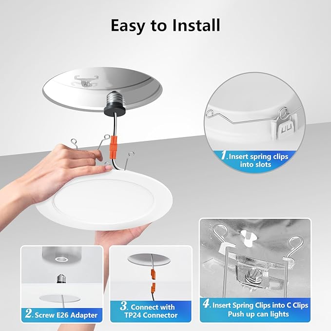 LVWIT 6 Inch LED Recessed Lighting, Slim Can Lights with White Cover, 5CCT Color Selectable, Dimmable Downlight with E26 Conversion Kit, 48 Pack