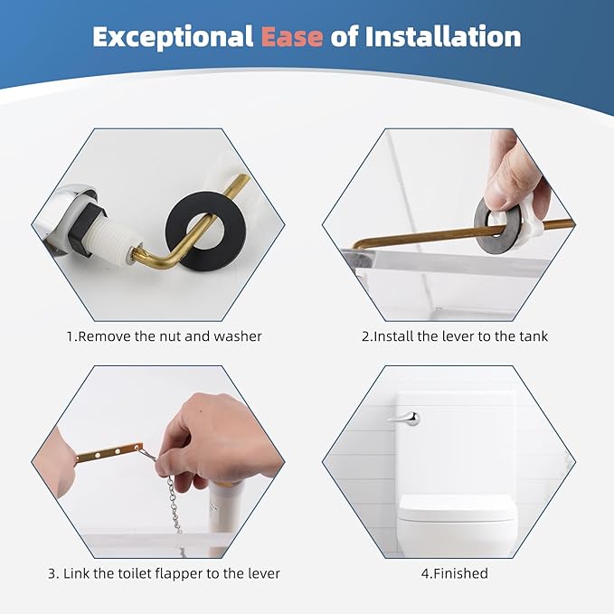 iFealClear Universal Metal Toilet Handle Replacement Kit, Front Mount Toilet Tank Flush Lever Handle with Stainless Steel Chain, Solid Brass Toilet Trip Lever Fits Most Toilets, Easy Install, Chrome