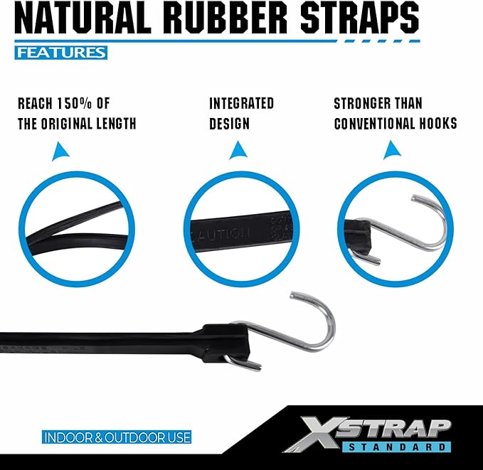 XSTRAP STANDARD 20 Pack 15'' Adjustable Rubber Tarp Straps, EPDM Bungee Cords with Hooks, Ideal for Securing Tarps, Canvases