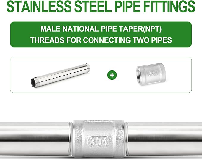 TAISHER 1PCS Stainless Steel Pipe Fittings, 1-1/2" NPT Male x 1-1/2" NPT Male Threaded, 16" Length Nipple Cast Pipe