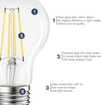 LUXRITE Vintage A19 LED Light Bulbs 60W Equivalent, 5000K Bright White Dimmable, 800 Lumens, Standard LED Edison Bulb 8W, UL Listed, E26 Base (4 Pack)