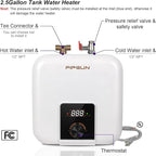 110V/115v/120V 1400-1500W Small Under Sink Tank 2.5 Gallon Water Heater Hot Storage，Mini Instant Electric RV TR Trailer Kitchen Compact Point-of-Use,2 PCs 16” Long 1/2”FIP Stainless Steel Hoses 9.5L…