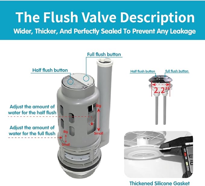 3-Inch Dual Flush Valve Repair Kit for 2-Piece Toilet,Fits Glacier Bay,Aquasource and most brands.Includes 8.2"Height Flush Valve, Fill Valve, Button, and Bolts