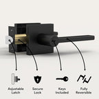 Mega Handles - Prime Entrance Handle, Entry Lever Door Handle, Heavy Duty Square Locking Lever Set for Left or Right-Handed Doors, Interior/Exterior Door Levers - Matte Black