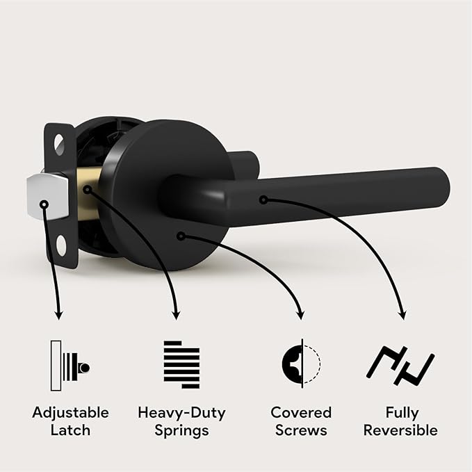 Mega Handles Ronn Passage Lever Door Handle Set for Hallway, Closet and Bathroom, Heavy Duty Door Levers, Fits All Standard Door Sizes, Screws Included - Matte Black (1 Pack)