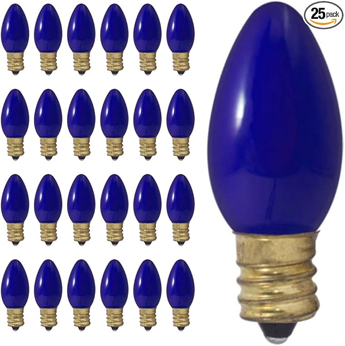 GoodBulb 7-Watt C9 Blue Ceramic Holiday Light Bulbs Intermediate E17 Base 50 Lumens Christmas Lights Bulbs Ideal for Holiday Decorations Pack of 25 Bulbs