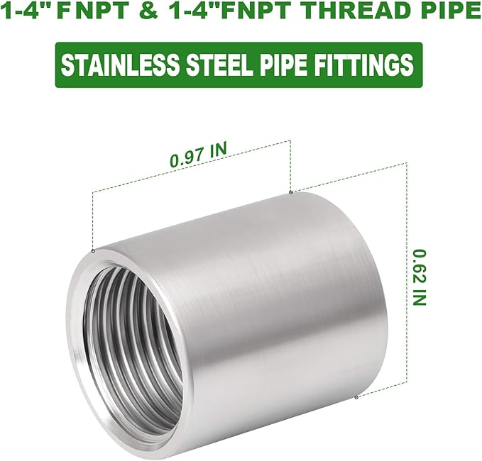 TAISHER 10PCS 304 Stainless Steel Cast Pipe Fitting, Coupling, 1/4" x 1/4" NPT Female Threaded